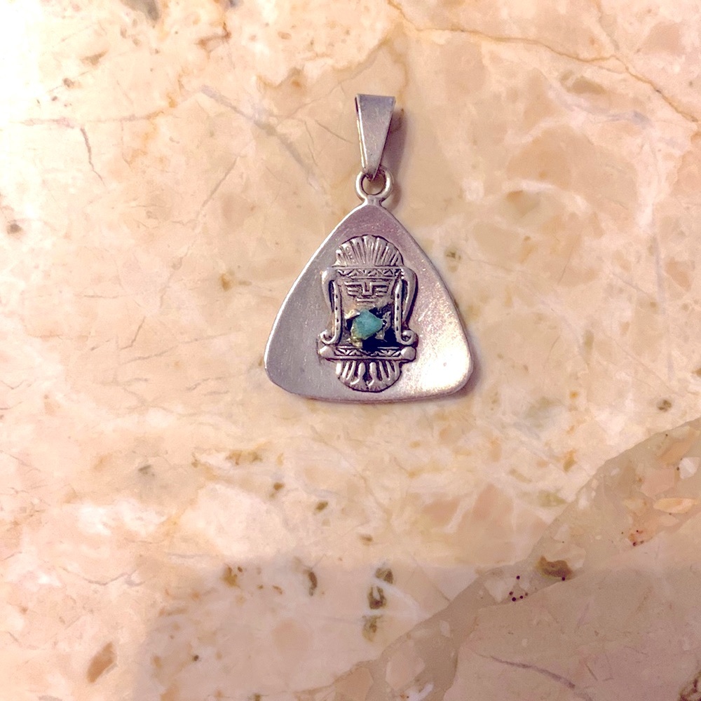 Silver Mexican pendant with Jade chip